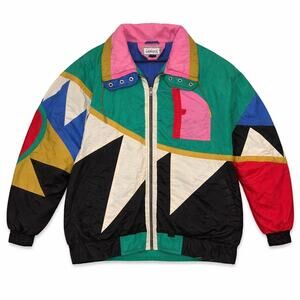 Patchwork maximalist Vintage Funky 80s rainbow après-ski puffer jacket snow